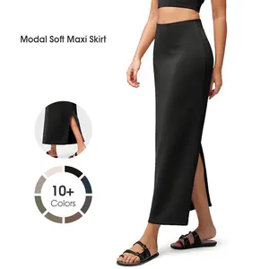 ODODOS Modal Soft Maxi Skirt for Women, Back Slit High Waist Casual Long Pencil Skirts summerwins