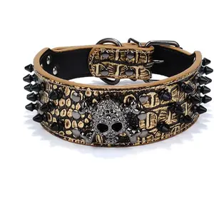 Spiked Studded Dog Collar PU Leather Adjustable Fashionable Pet Collars for Medium or Large Breed Gold Brown2
