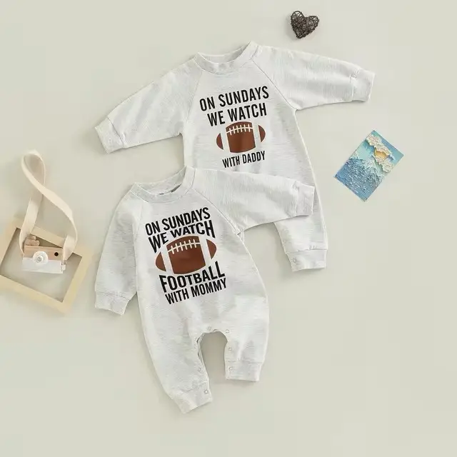 Newborn Infant Baby Romper with Football Watching Dad Mommy Design