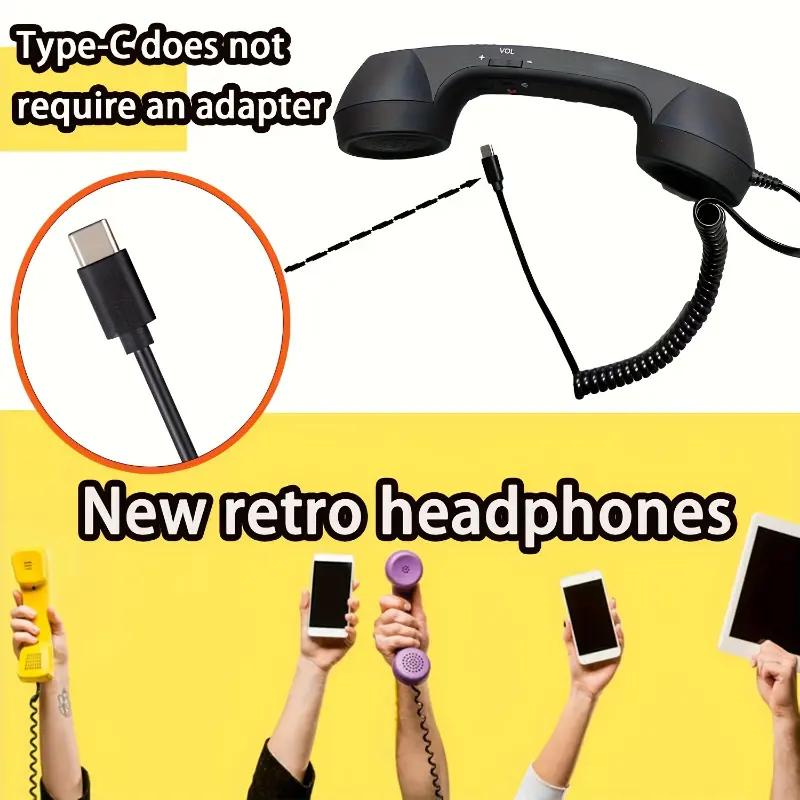 New TYPE-C Straight Plug Phone Retro Mute, C-Style No Conversion Needed, External Call Handset with Simple Ergonomic Design in Colorful Various Dreamy Colors Portable Mini audio Black Headset New TYPE-C Straight Plug Phone Retro Mute, C-Style No Conversion Needed, External Call Handset with Simple Ergonomic Design in Colorful Various Dreamy Colors Portable Mini audio Black Headset