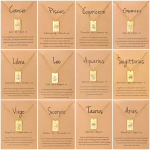 12 Zodiac Constellation, Engraved Pendant, Gold Stainless Steel, Personalized Jewelry