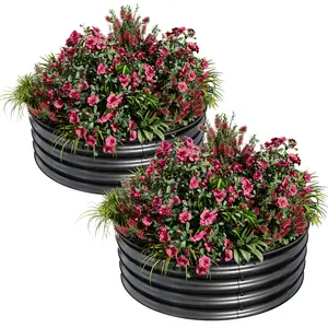 🖤 2-Pack Round Metal Raised Beds – Matte Black, Rust-Proof Steel & Snap-Together Setup.