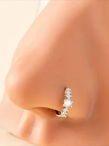 1 Stylish and  Light Luxury Copper Inlaid Synthetic Zirconia with Perforated Nose Studs, Nose Rings for Women, and Perforated Nose Rings for Women, Sparkling Zircon Inlay, Body Jewelry Accessory