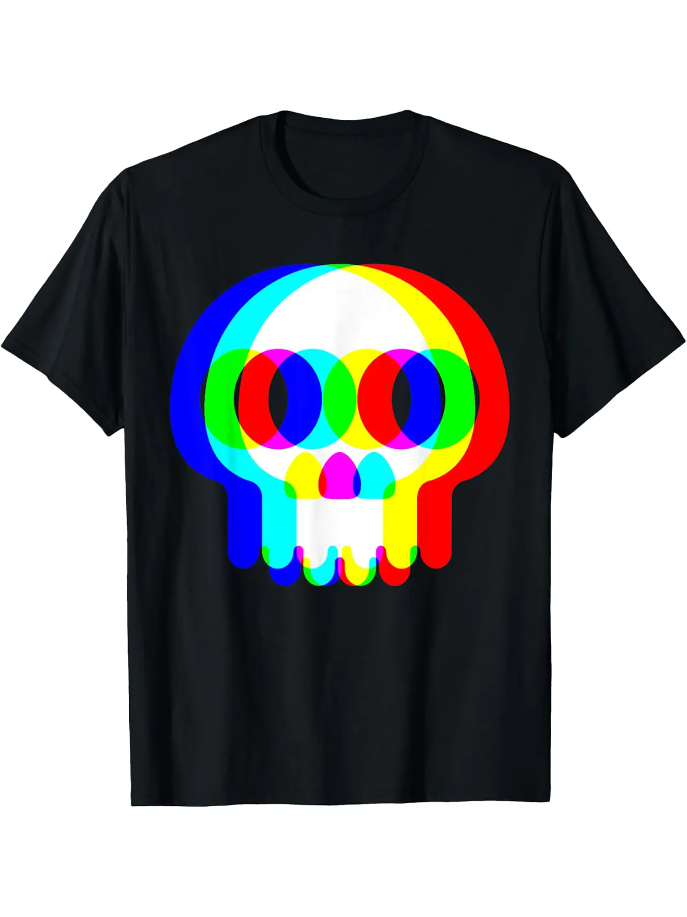 Men's Psychedelic Neon Skull T-Shirt - Trippy 80s unisex soft cotton short sleeve t shirt, vintage graphic casual tee for men women teens, perfect birthday holiday gift for camping travel gym daily street casual wear