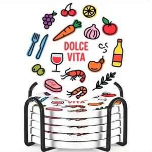 6-Piece Cup Mat Set, Italian Lifestyle Design, Ceramic Material, Non-Slip & Heat Resistant, Ideal for Coffee & Drinkware Decor