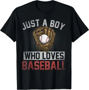 Cotton(pure) Just A Boy Who Loves Baseball Fan Pitcher Boys Baseball T-Shirt