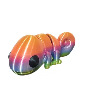 3D Printed Multicolor Chameleon Articulating - Colorful Design with Orange, Green, and Blue Accents
