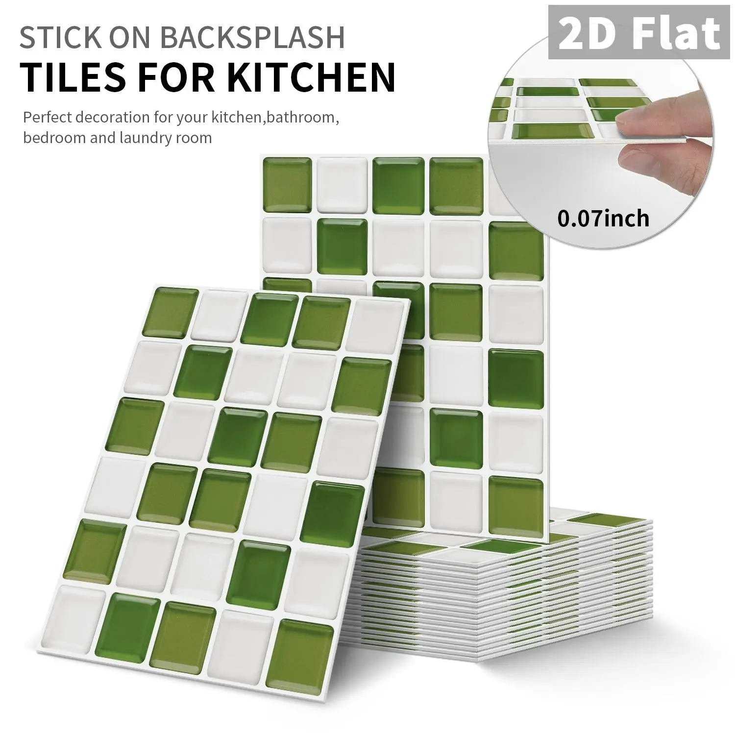 12/24PCS GST/ART Green White Mixed Color Small Square Grid PE Crystal Tile Stickers Gift Box Waterproof Oil-Proof Peel and Stick Backsplash for Kitchen Bathroom