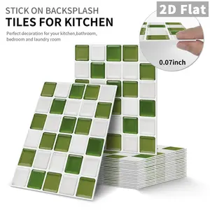 12/24PCS GST/ART Green White Mixed Color Small Square Grid PE Crystal Tile Stickers Gift Box Waterproof Oil-Proof Peel and Stick Backsplash for Kitchen Bathroom