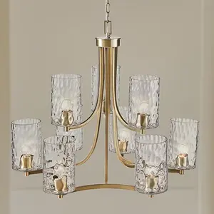 Hardware 9-light Round Tiered Chandelier with Textured Glass Shades