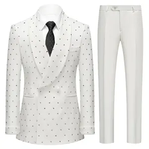 2 Pcs Premium Shawl Collar Double-Breasted Rhinestone-Embellished Men's Suit - Available in Multiple Colors, Luxurious & Elegant, Smart Casual Formalwear for Valentine's Day, Holidays & Dates