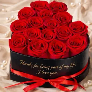 Valentine’s Special: Personalized Eternal Roses Heart Box - 16 Real Preserved Roses in Luxury Heart-shaped Box with message-Perfect for Love Expressions