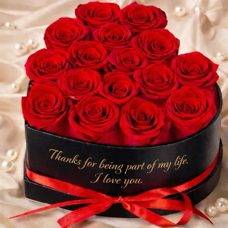 Valentine’s Special: Personalized Eternal Roses Heart Box - 16 Real Preserved Roses in Luxury Heart-shaped Box with message-Perfect for Love Expressions