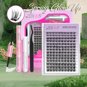 VEYESBEAUTY LuxeBold Cluster Lashes Kit Invisible Band Lashes With Bond & Seal Tweezer Remover DIY False Eyelashes Applicator for Lash Newbie Beginners 140 Clusters Soft Volume Drama Glam Eyelashes Extensions Eyelash Extensions Makeup Cosmetic