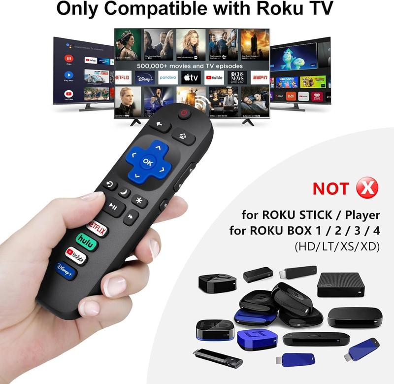 Roku Replacement Remote Control Pack of 2 for TCL Hisense Onn Philips Smart TVs Black with Shortcut Buttons No Setup Needed