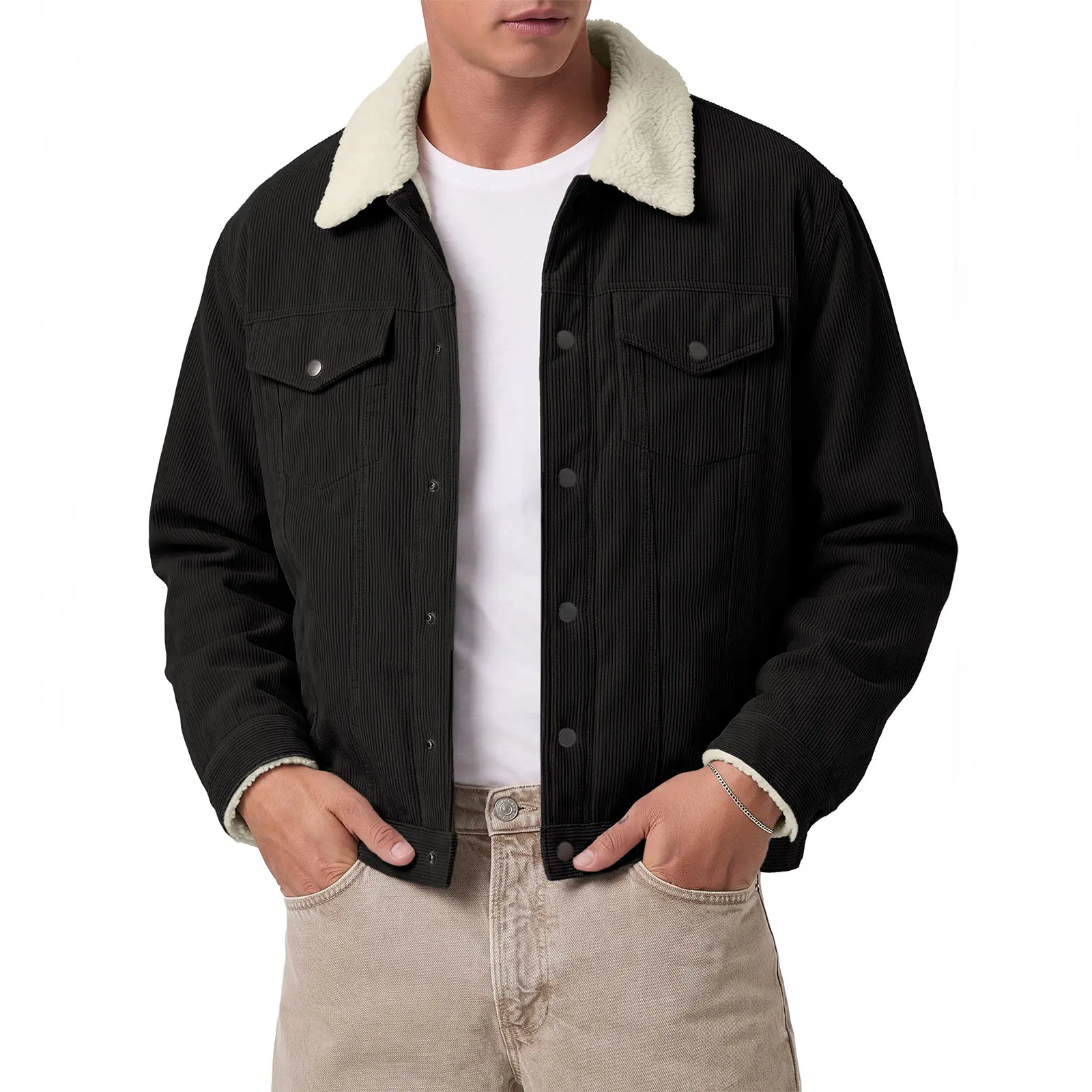 JMIERR Men’s Sherpa Lined Corduroy Trucker Jacket, Fleece Warm Lapel Button Down Winter Casual Outerwear With Pockets