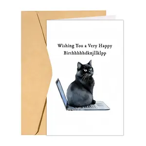 A Funny Birthday Card Featuring a Humorous Cat Sitting on a Laptop with Typos, Offering a Cute And Quirky Birthday Greeting, Perfect for Sending Humorous Wishes to Family, Friends, Sons, Daughters, Girlfriends, And Classmates