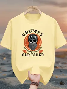 Men's pure cotton casual short-sleeved T-shirt, spring and summer style short-sleeved solid-color printed casual sports T-shirt, all-cotton home and outdoor comfortable and breathable round-neck T-shirt, suitable as a gift for men