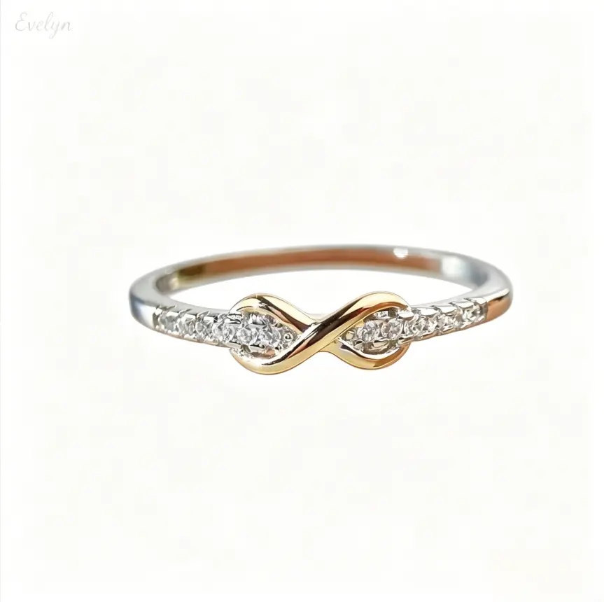 CZ Infinity Knot Stackable Ring, Gold‑Tone Pave‑Set Eternity Band with Sparkling Crystals
