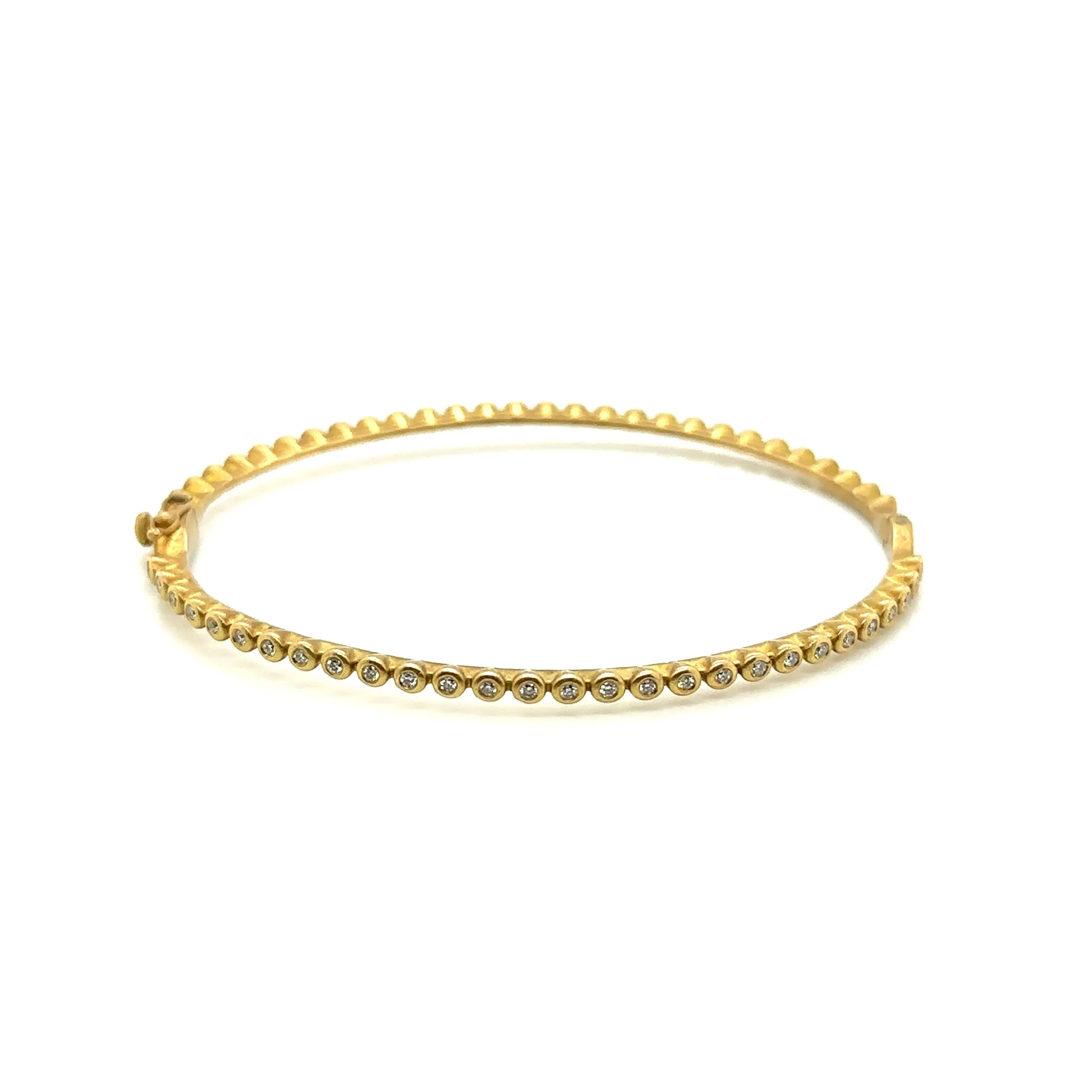 14k Yellow Gold Burnish Set Diamond Bangle Bracelet