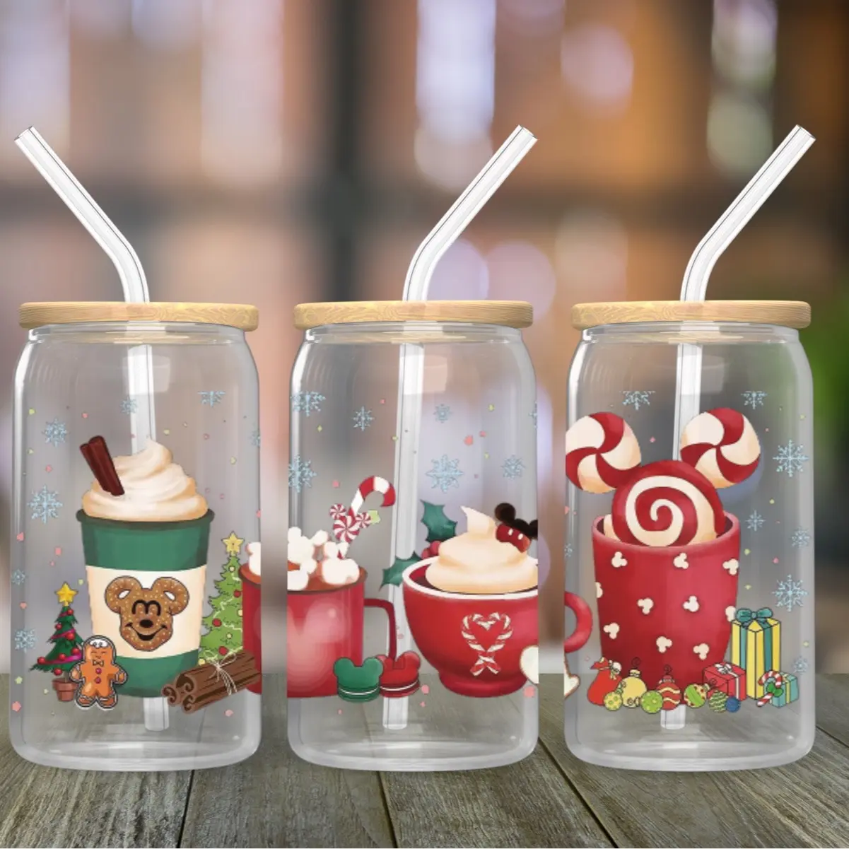 Disneyland Mickey ears retro Libby 16oz glass tumbler Xmas