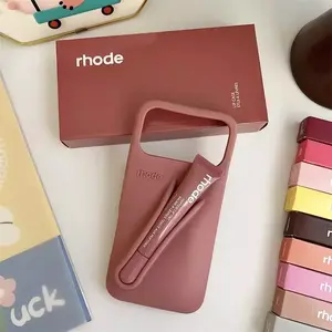 Rhode Silicone Phone Case with Lip Gloss Holder Soft Matte Grip Cover for iPhone Shockproof Slim Fit Design Cute Aesthetic Daily Carry
