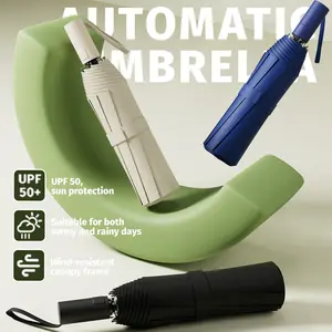 Automatic Folding Umbrella, Auto Open Close UPF 50+ Sun Protection Umbrella, Windproof Frame Sun & Rain Dual Use Compact Portable Umbrella for Commute, Travel & Daily Use