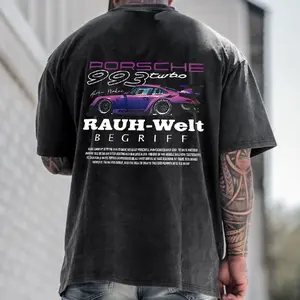 Men's 100% Cotton Vintage Washed Oversized T-Shirt - Retro Widebody Turbo Sports Car Print, Purple Street Racer Aesthetic, JDM Inspired, Bold Motorsport Vibes