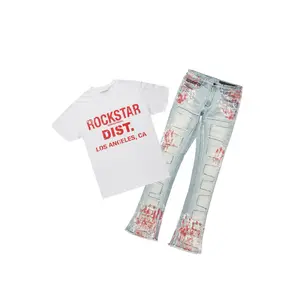 Saxon White/Red T-Shirt/Stacked Flare Jean Set