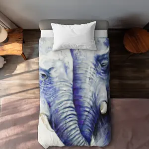 360 stand Elephant Couple Design Duvet Cover - Blue, Twin Extra Long Size, Soft Bedding Linen, Bedroom Textile Home Soft Furnishing, Microfiber Cloth