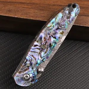 Sharp Damascus Folding Fruit Knife | Abalone Shell Handle Luxury Portable Kitchen Knife, Perfect Gift Pick