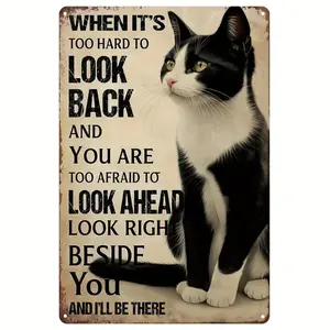 Vintage Cat Sign, Rustic Iron Vintage Black Cat Metal Tin Sign Durable Home Decor with Motivational Quote for Cat Lovers Easy-to-Hang, Ideal Gift for Pet Enthusiasts