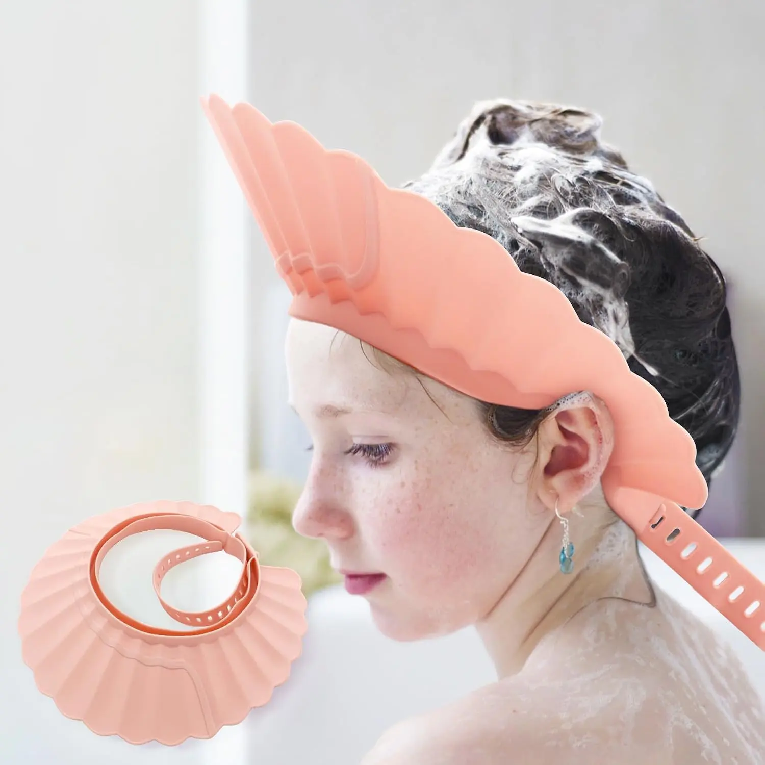 Adjustable Shower Visor – Soft Silicone Shampoo Shield (Pink)