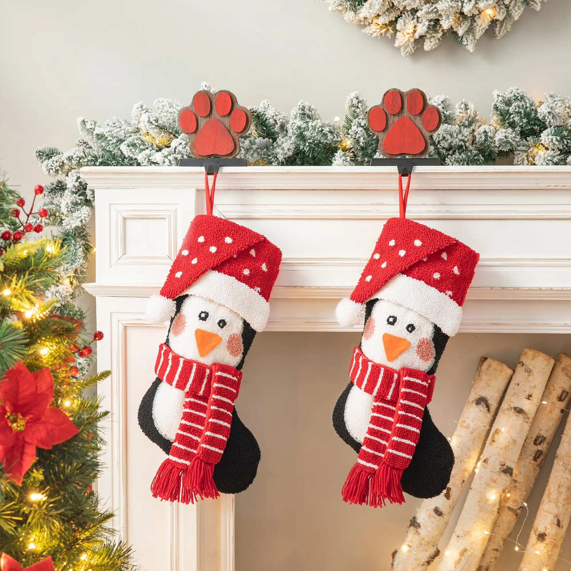 Glitzhome 19.00"L Hooked Stocking, 3D Penguin