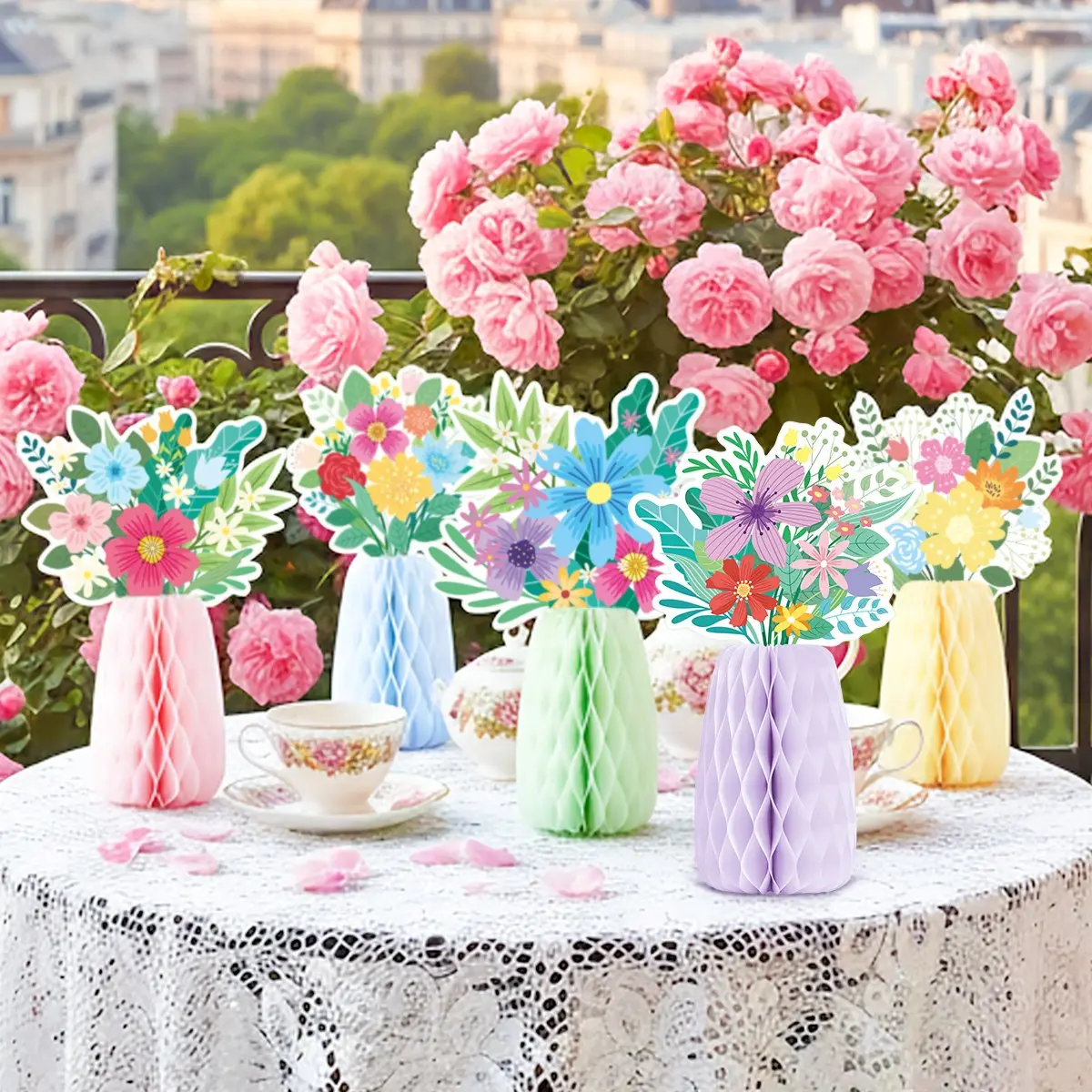 5 Pcs Flower Birthday Table Decorations, Wildflowers Honeycomb Centerpieces, Spring Wildflower Theme for Wedding Baby Shower Supplies