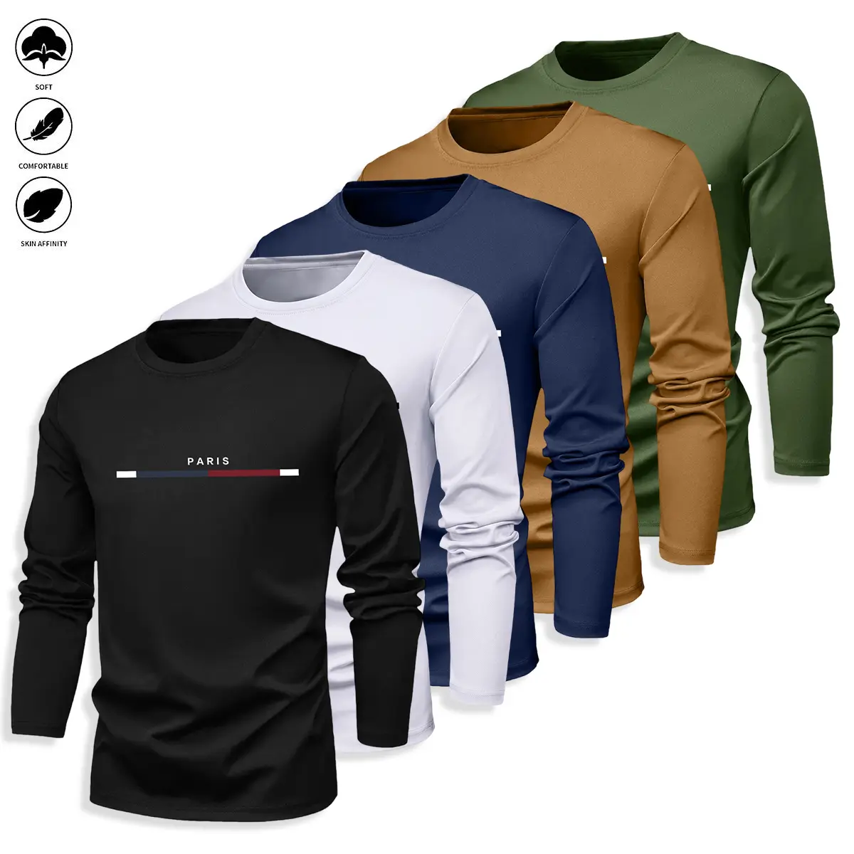 Men's 5 Pack Sweatshirt Pullovers, Fitted Long-Sleeve Solid Color Tops, Soft & Comfortable for Golf & Everyday Wear