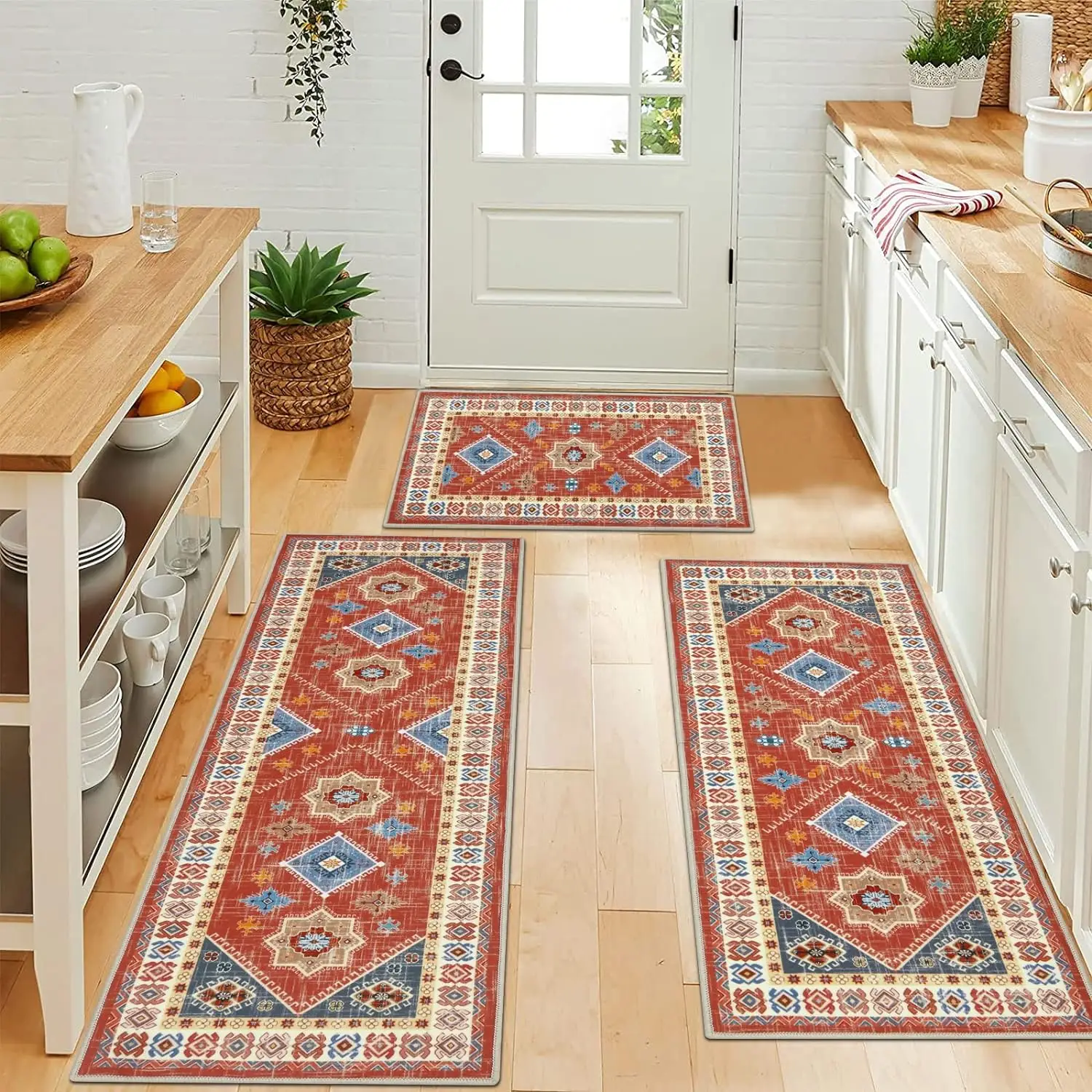 [SeptemberRestock] HEBE Washable Boho Kitchen Rug Sets 3 Piece with Runner Non Slip Kitchen Rugs and Mats Kitchen Mats for Floor Thick Kitchen Floor M