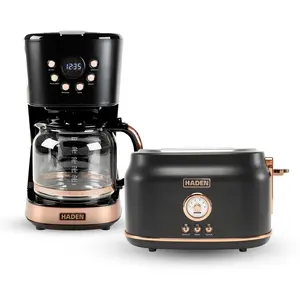 Haden Dorset 2 Slice Wide Slot Toaster & 12 Cup Coffee Maker, Black & Copper