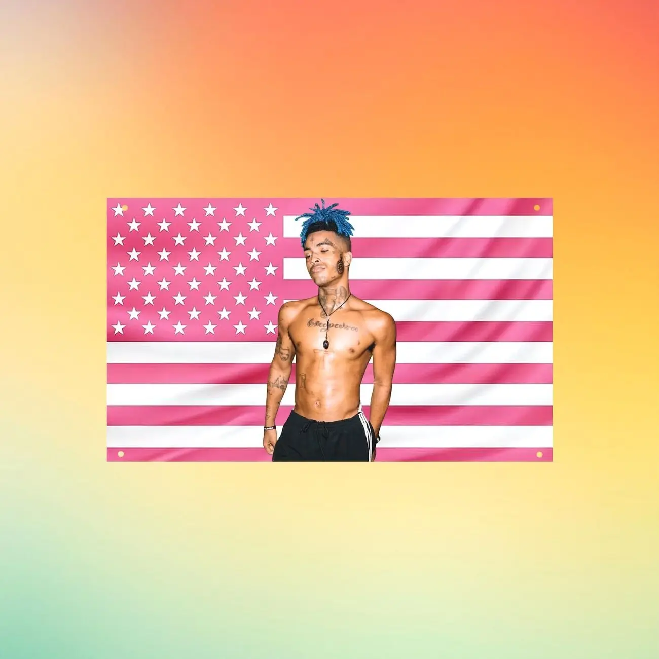 XXXTentacion Pink US Flag Wall Tapestry, Rapper Wall Flag, Hip Hop Bedroom Decor, XXX Fan Gift