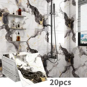 20pcs Waterproof Marble Tile Wall Panels, 11.8"x11.8" Adhesive Backsplash Tiles, PVC Wall Panels for Bathroom, Kitchen, Living Room Shower, Marble Backsplash Decorative Wallpaper