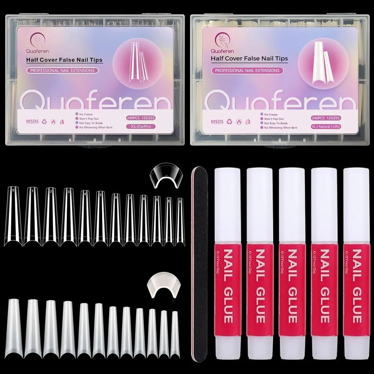 480Pcs coffin nail tips and glue