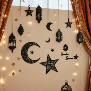 1pcRamadan Decorations, Eid Mubarak Wall Decor, Crescent Moon & Star Ornaments, Lantern, Islamic Festival Party Supplies, Ramadan Kareem Home Decorations, Muslim Holiday Decor, Arabic Style Festive Ornaments for Living Room Bedroom Party Backdrop