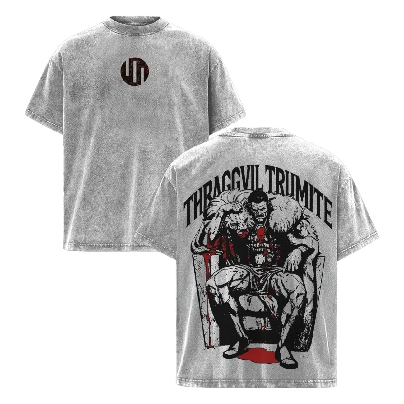 Grand Regent Thragg Graphic Tee | Vintage Washed Oversized Heavyweight T-Shirt for Dark Viltrumite Empire Streetwear Fans | Bloody Throne Battle Large Back Print | Heavy Cotton Unisex Gym Pump Cover Gamer Outfit Gift BL0
