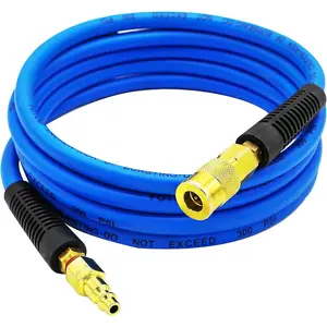 Hybrid Lead-In Air Hose, 1/4"x10' Air Compressor Hose, 300 PSI, Heavy Duty, Lightweight, Kink Resistant, All-Weather Flexibility with 1/4-Inch Industrial Air Fittings and Bend Restrictors, Blue
