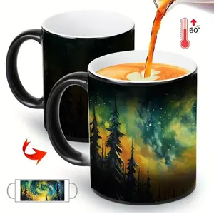 1pc Northern Lights Ceramic Coffee Mug - Color Changing Aurora Borealis Design for Hot and Cold Drinks Ceramic Mugs, Home, Office or Gift Use, Office Drinkware | Vivid Pattern | Unique Color Changing Function, Best Gift