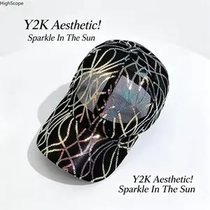 Y2K Lace Sequin Baseball Cap, Korean Style Lightweight Breathable UV Protection Hat