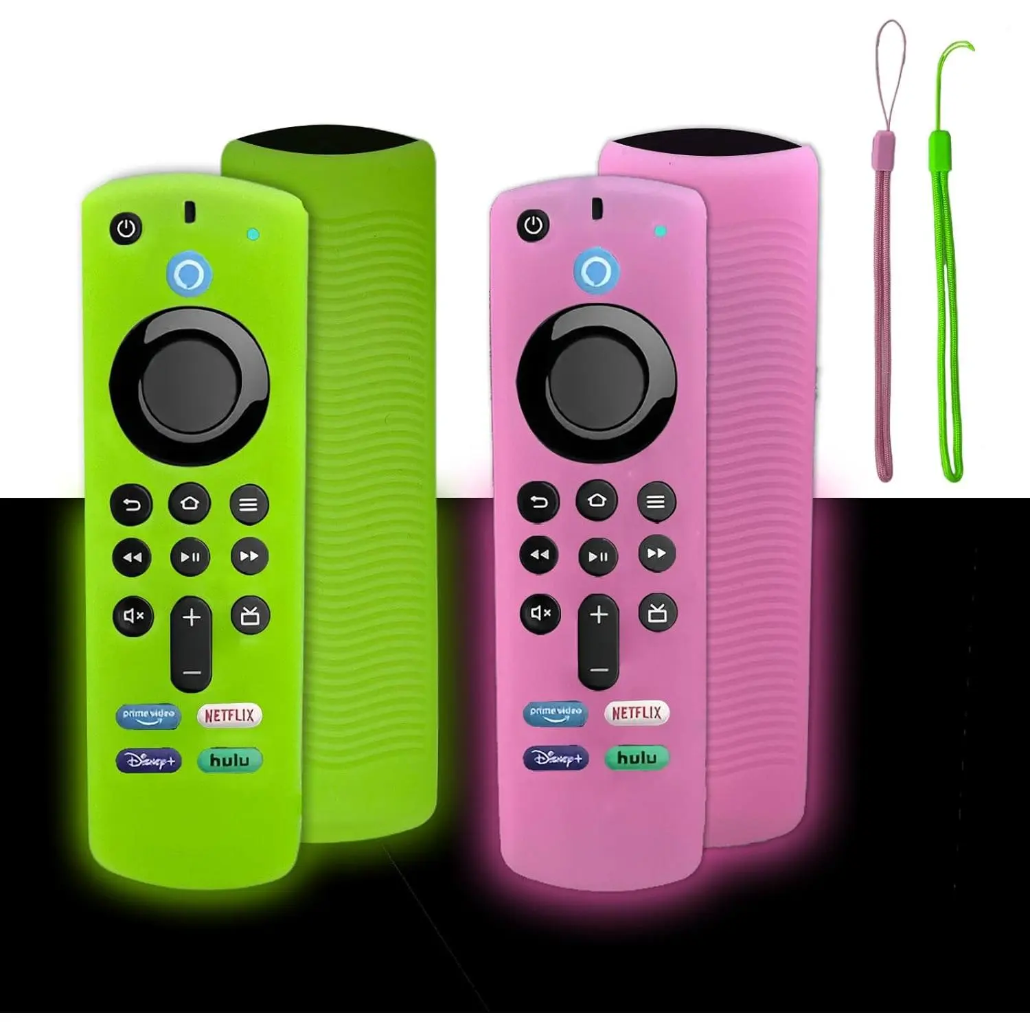 2-Pack Glow in The Dark Remote Cover Compatible with Fire TV Stick 3rd Gen/4K Max, Shockproof  Remote Case with Lanyard, Anti-Slip Protective Sleeve, Green &, Two-Pack, Ultra-Thin Fit
