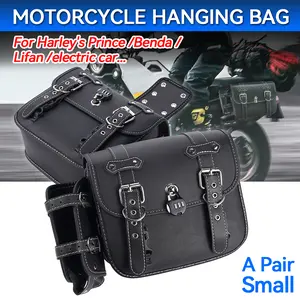 A pair of black small retro saddle bags, motorcycle side hanging bags, modified side boxes, anti-theft lock configuration, classic design, suitable for various car models, riding and storage without compromise