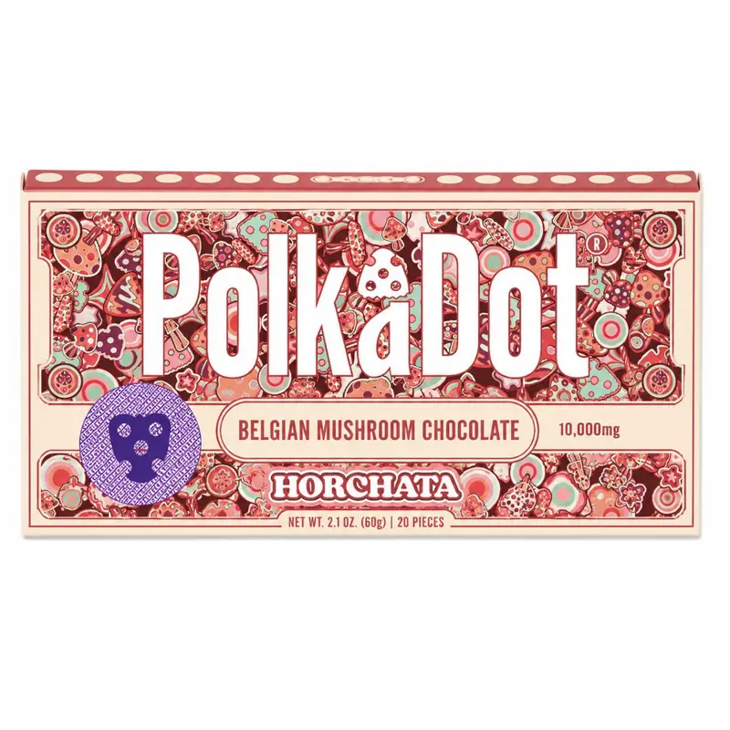 Polkadot Belgian Chocolate, Horchata, 20 Count, High Potency Plant-based Mushroom Snack, 100% Organic, High-Quality Ingredients, Made in USA, All Natural, Healthy Chocolate, 20 Piece Chocolate Bar