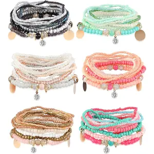 MILACOLATO 6Sets Boho Bead Bracelets Set Multilayered Stackable Bracelets Comfortable Stretch Bracelets Multicolor Bohemian Charm Bracelets for Women MenWomen s